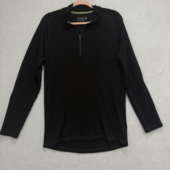 Smartwool Shirt Mens Large Black Merino 150 Base Layer Quarter Zip Thermal - Picture 1 of 10